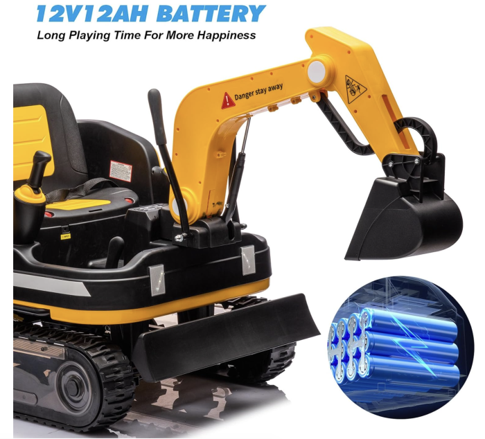 Buldo-Excavator electric DLS-X7 galben, 12V 12AH, telecomanda si bluetooth [7]