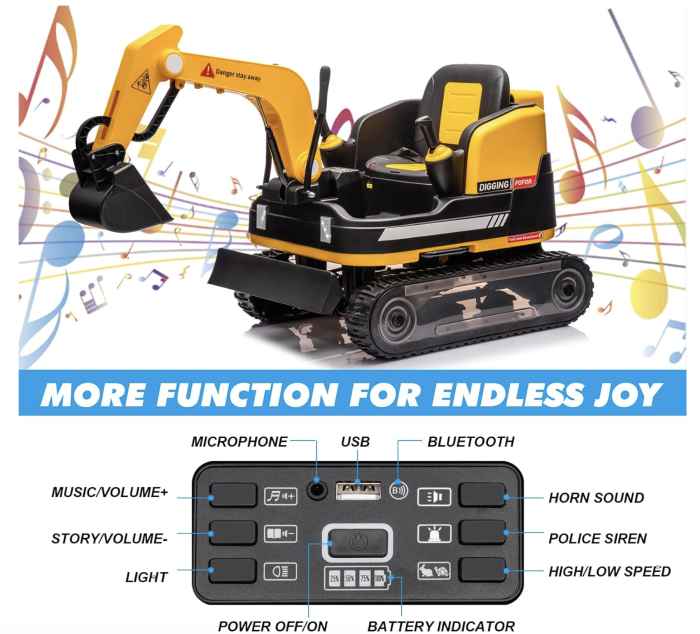 Buldo-Excavator electric DLS-X7 galben, 12V 12AH, telecomanda si bluetooth [5]