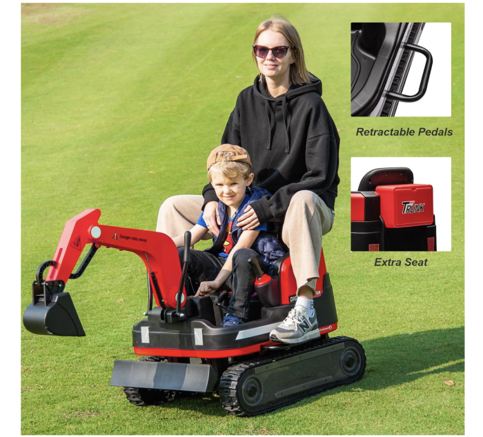 Buldo-Excavator electric DLS-X7 rosu, 12V 12AH, telecomanda si bluetooth [10]