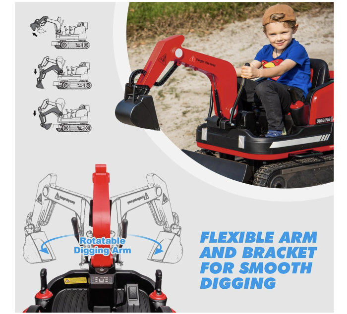 Buldo-Excavator electric DLS-X7 rosu, 12V 12AH, telecomanda si bluetooth [5]