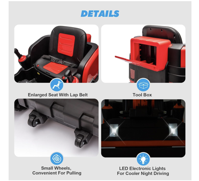 Buldo-Excavator electric DLS-X7 rosu, 12V 12AH, telecomanda si bluetooth [9]