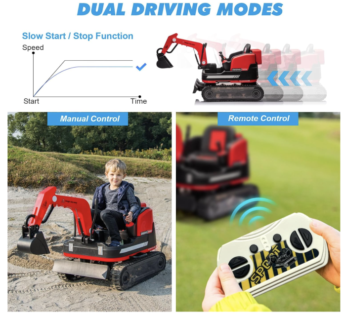Buldo-Excavator electric DLS-X7 rosu, 12V 12AH, telecomanda si bluetooth [4]