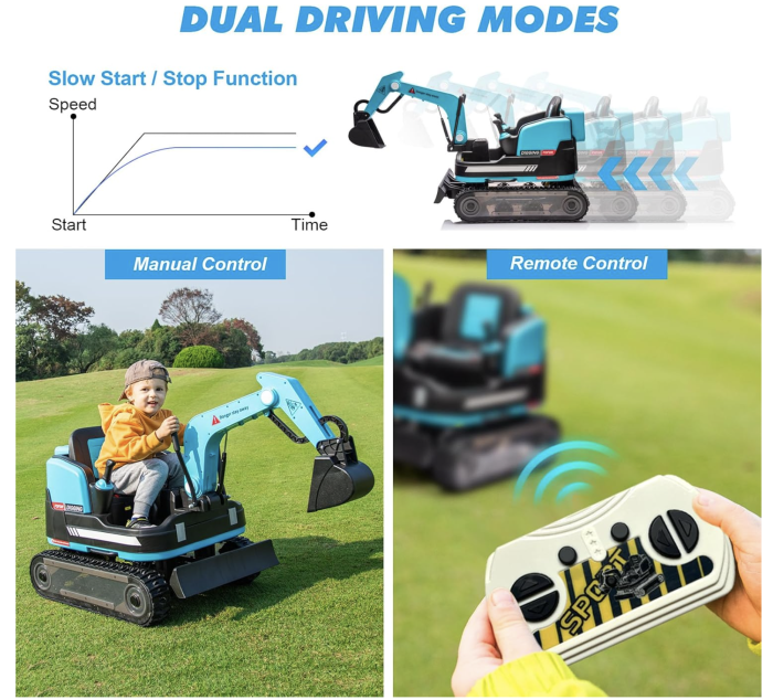 Buldo-Excavator electric DLS-X7 albastru, 12V 12AH, telecomanda si bluetooth [4]