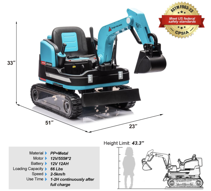 Buldo-Excavator electric DLS-X7 albastru, 12V 12AH, telecomanda si bluetooth [7]
