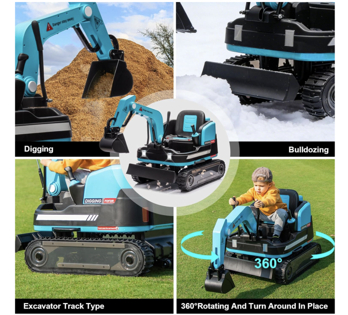 Buldo-Excavator electric DLS-X7 albastru, 12V 12AH, telecomanda si bluetooth [3]