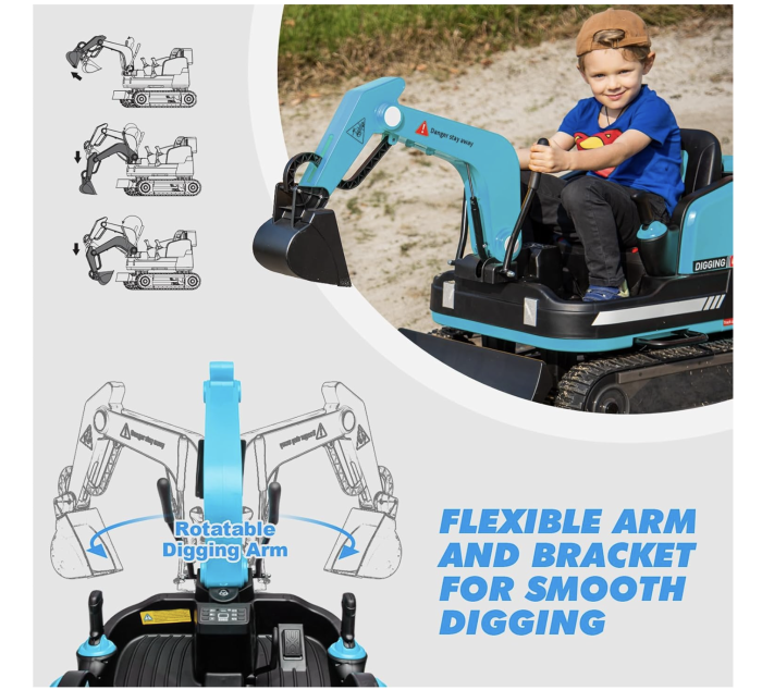 Buldo-Excavator electric DLS-X7 albastru, 12V 12AH, telecomanda si bluetooth [5]