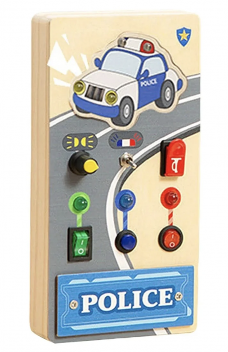 Busy Board Electric cu Multiple Activitati, Masina de politie, din lemn