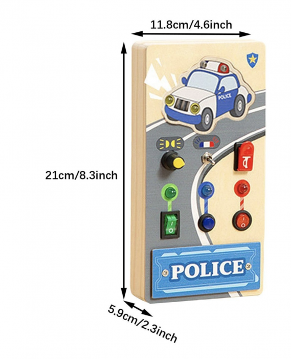 Busy Board Electric cu Multiple Activități, Masina de politie, din lemn [5]