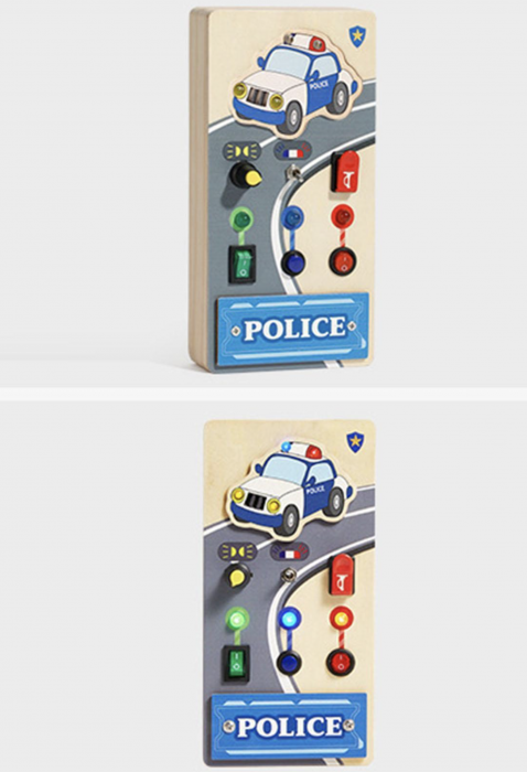 Busy Board Electric cu Multiple Activități, Masina de politie, din lemn [2]
