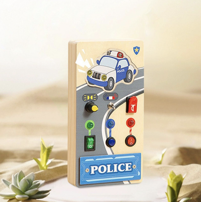 Busy Board Electric cu Multiple Activități, Masina de politie, din lemn [3]