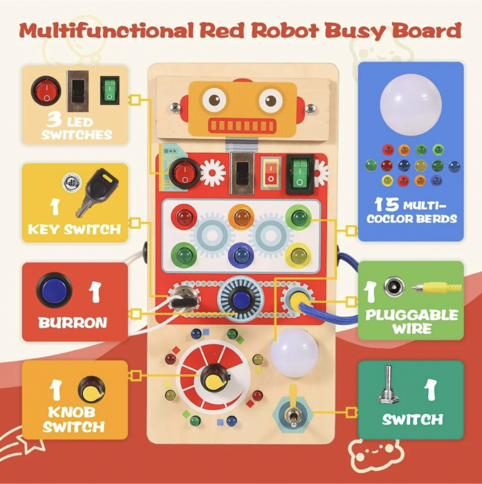 Busy Board Electric cu Multiple Activități, Robotel, din lemn [8]