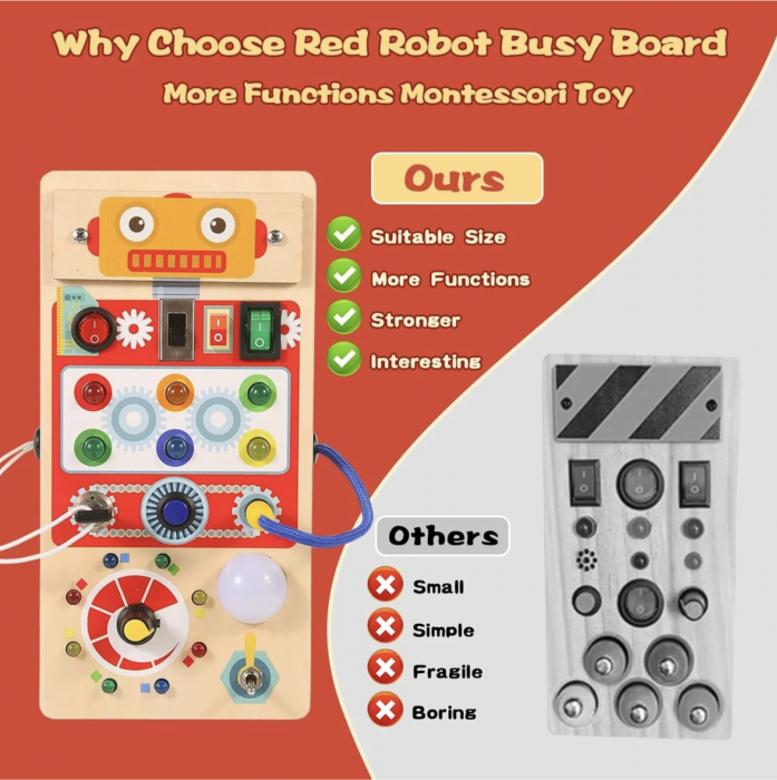 Busy Board Electric cu Multiple Activități, Robotel, din lemn [5]