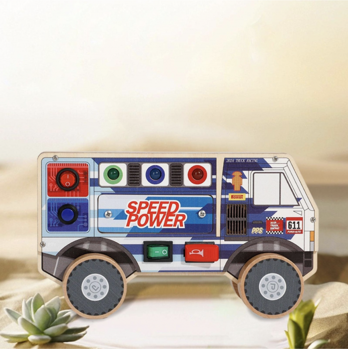 Busy Board Electric cu Multiple Activități, Camion, din lemn [5]