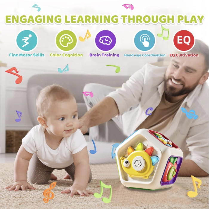 Busy Cube cu 7 activitati senzoriale, lumini si sunete - Animalute, 6 luni+ [7]