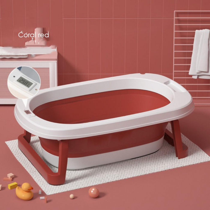 Cadita pliabila CD03 cu suport si termometru, pentru bebelusi, roz [6]