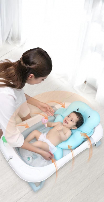 Cadita pliabila cu suport buretat si termometru, pentru bebelusi, roz [8]