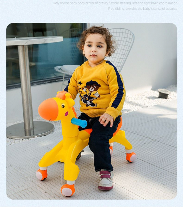 Calut 2 in 1 balansoar cu roti si muzica, Rocky Yellow [3]
