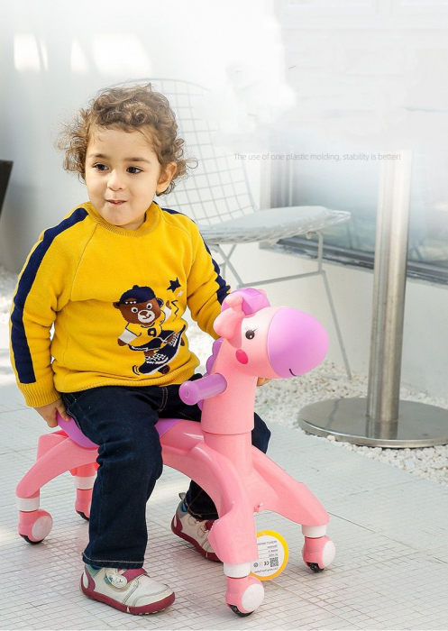Calut 2 in 1 balansoar cu roti si muzica, Rocky Pink [2]