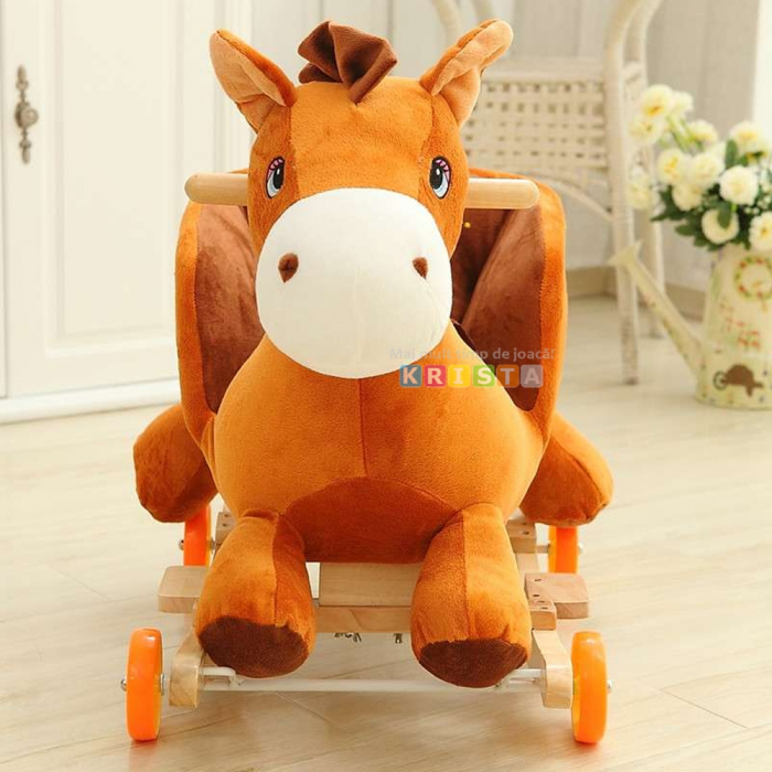 Calut din pluş balansoar cu roti, cu tălpi din lemn, cu muzica [5]