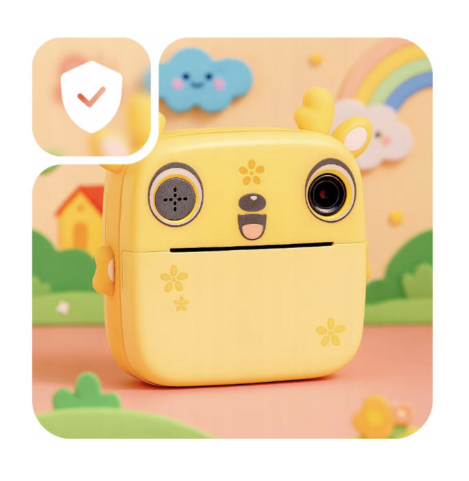Camera foto copii cu imprimare instant, HD, video, jocuri, USB-C, 3 role, galben [6]
