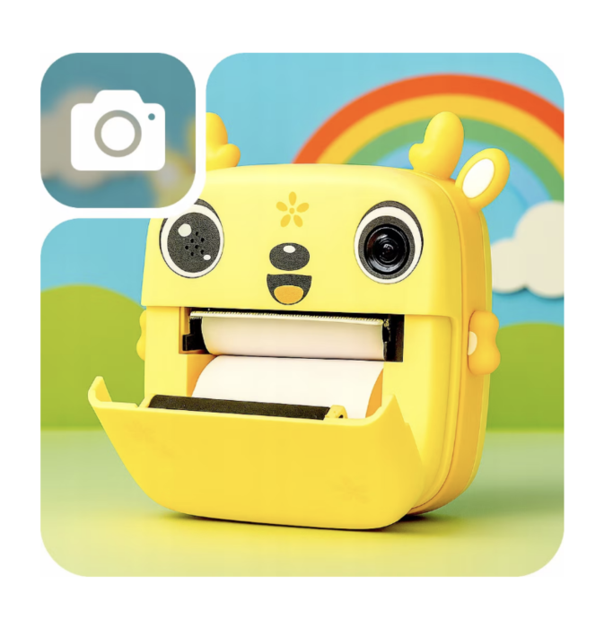 Camera foto copii cu imprimare instant, HD, video, jocuri, USB-C, 3 role, galben [7]