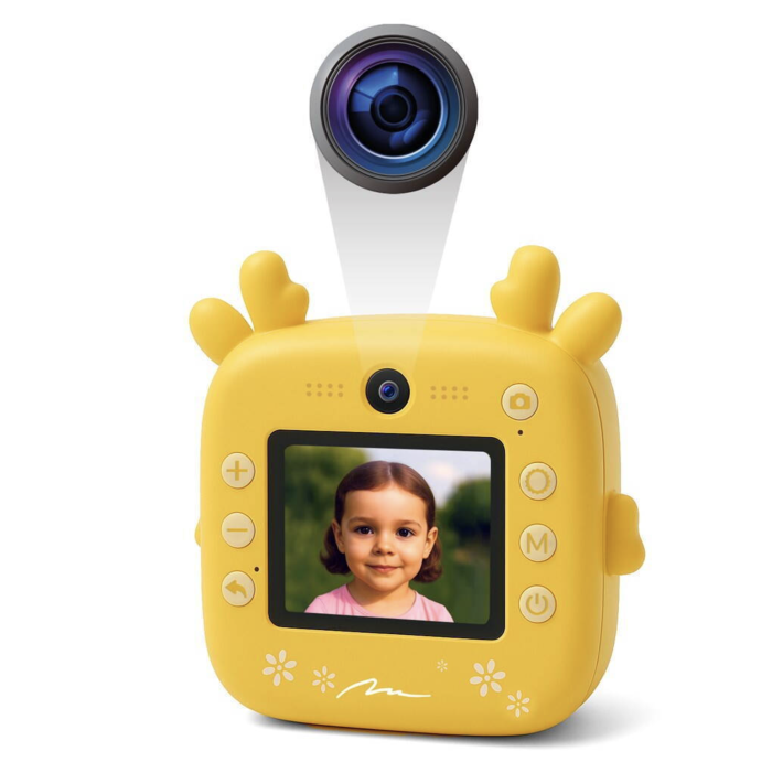 Camera foto copii cu imprimare instant, HD, video, jocuri, USB-C, 3 role, galben [10]