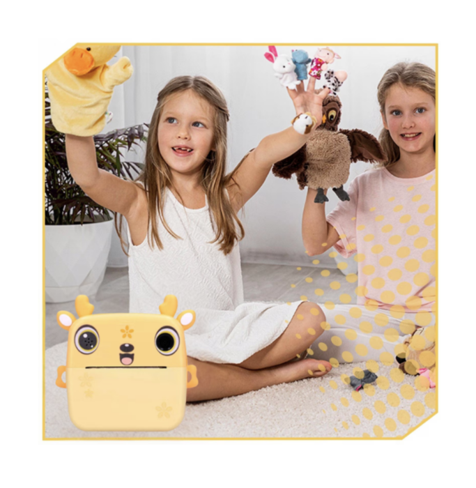 Camera foto copii cu imprimare instant, HD, video, jocuri, USB-C, 3 role, galben [5]