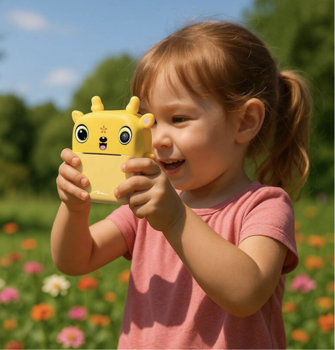 Camera foto copii cu imprimare instant, HD, video, jocuri, USB-C, 3 role, galben [11]