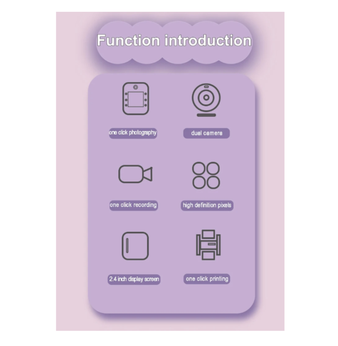Camera foto copii cu imprimare instant, HD, video, jocuri, USB-C, 3 role, roz [3]