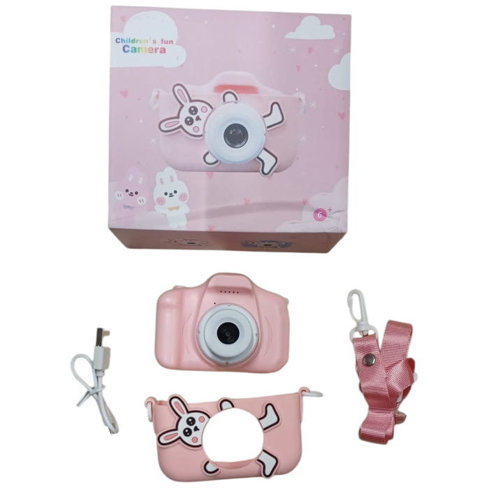 Camera foto copii iepuras, HD, video, jocuri, reincarcabila, ecran IPS, roz [3]