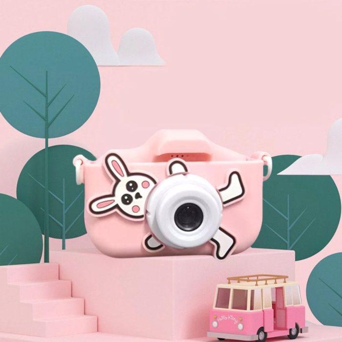 Camera foto copii iepuras, HD, video, jocuri, reincarcabila, ecran IPS, roz [4]