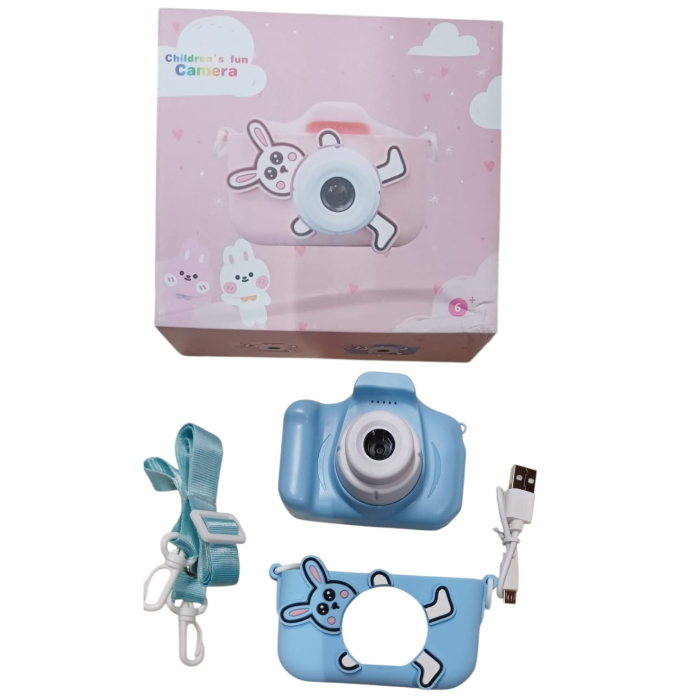 Camera foto copii iepuras, HD, video, jocuri, reincarcabila, ecran IPS, bleu [3]