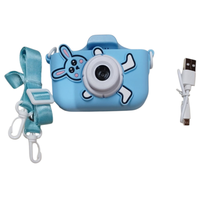 Camera foto copii iepuras, HD, video, jocuri, reincarcabila, ecran IPS, bleu [4]