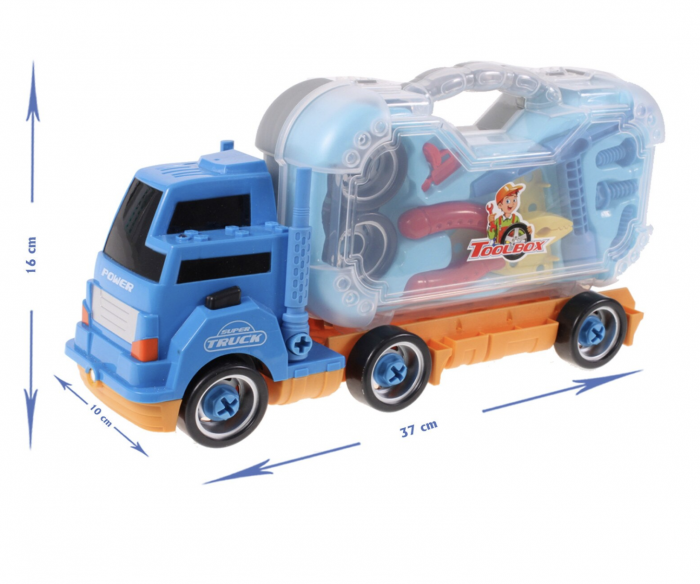 Camion Truck cu scule detasabile, cu sunete si lumini, 26 piese, albastru [6]