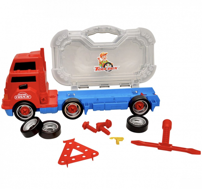 Camion Truck cu scule detasabile, cu sunete si lumini, 26 piese, rosu [10]