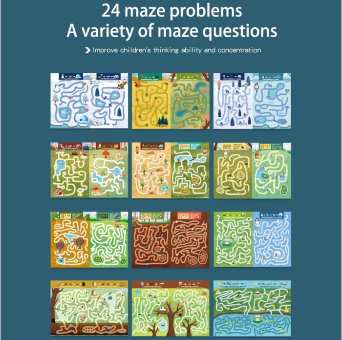 Carte cu 24 pagini reutilizabile pentru exersarea concentrarii, urmareste labirintul [2]