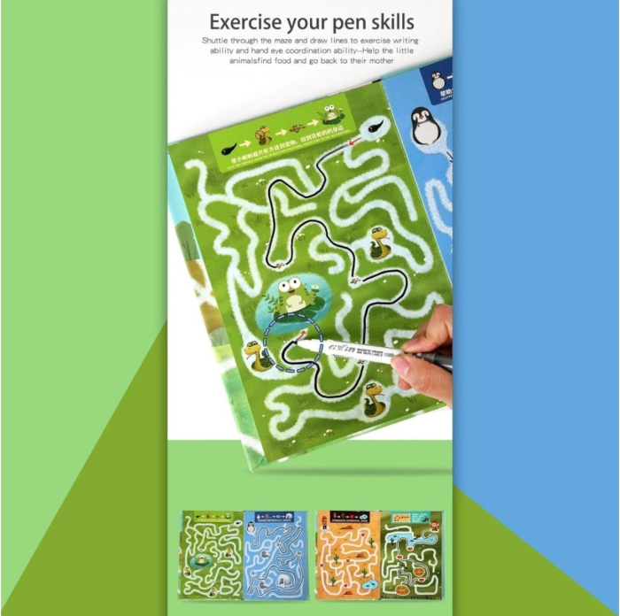 Carte cu 24 pagini reutilizabile pentru exersarea concentrarii, urmareste labirintul [8]