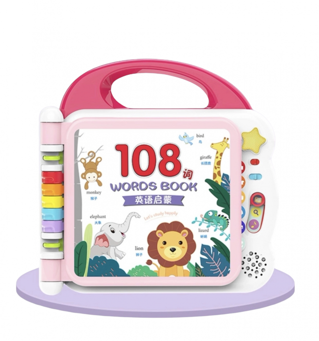 Carte interactiva si educativa cu 108 activitati, pentru bebelusi, roz