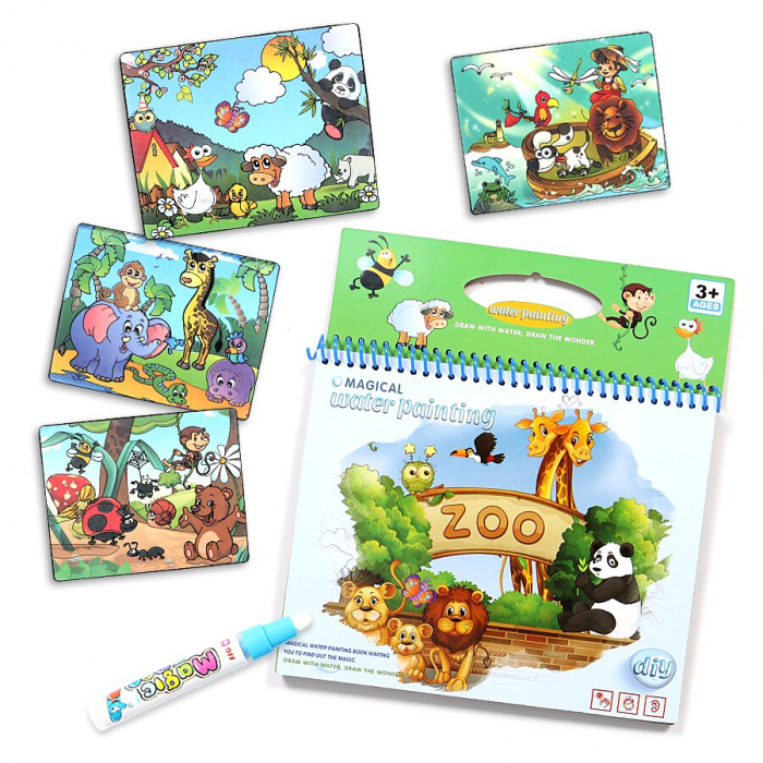 Carte magica de colorat cu apa, reutilizabila, Animale salbatice de la Zoo [2]
