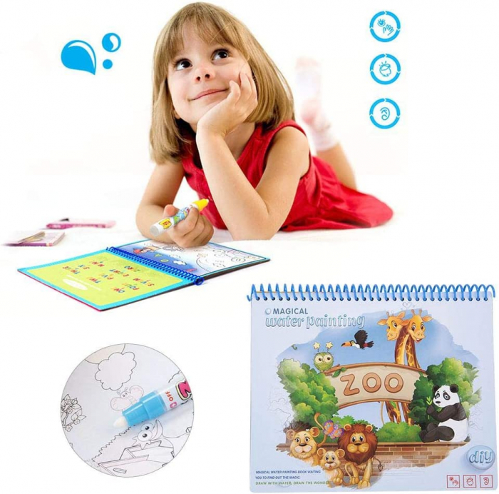 Carte magica de colorat cu apa, reutilizabila, Animale salbatice de la Zoo [6]