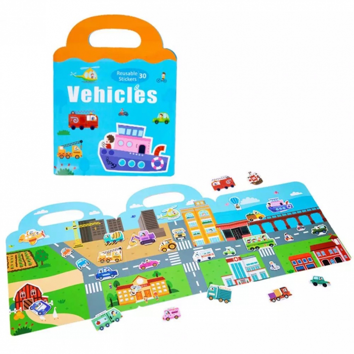 Carte magnetica cu 30 stickere reutilizabile, Vehicule in Oras [2]
