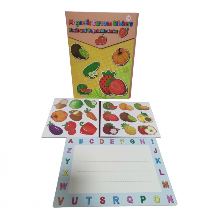 Carte magnetica cu activitati educative, cu piese puzzle si tablita de scris magnetica, cu marker, Fructe si legume [3]