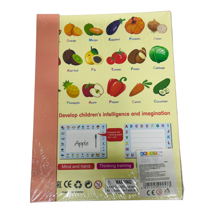 Carte magnetica cu activitati educative, cu piese puzzle si tablita de scris magnetica, cu marker, Fructe si legume [2]