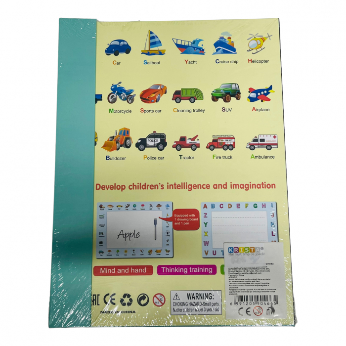 Carte magnetica cu activitati educative, cu piese puzzle si tablita de scris magnetica, cu marker, Vehicule [2]