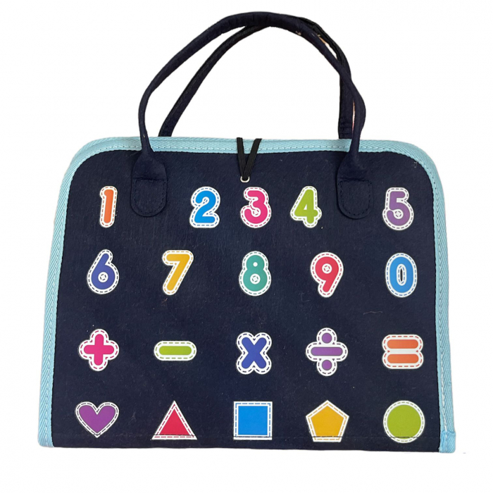 Carte senzoriala tip geanta, cu 16 activitati, 45x28 cm, din fetru, bleumarin [7]