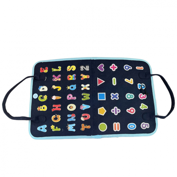 Carte senzoriala tip geanta, cu 16 activitati, 45x28 cm, din fetru, bleumarin [4]