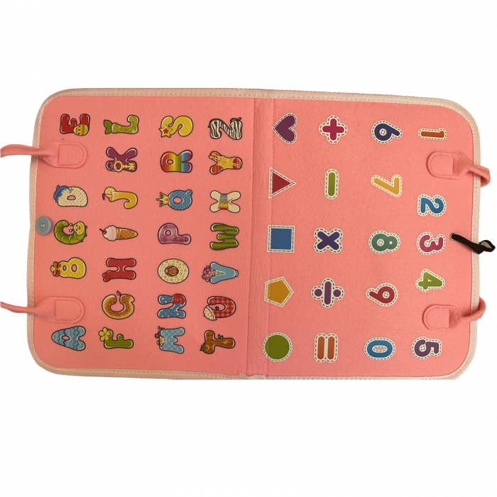 Carte senzoriala tip geanta, cu 16 activitati, 45x28 cm, din fetru, roz [4]