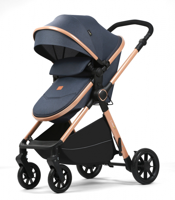 Carucior 2 in 1, F7 Albastru, reversibil, pliabil compact, suspensii duble [4]