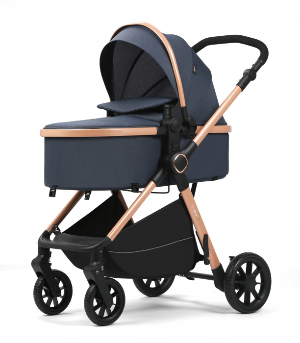 Carucior 2 in 1, F7 Albastru, reversibil, pliabil compact, suspensii duble [3]