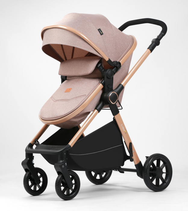 Carucior 2 in 1, F7 Crem, reversibil, pliabil compact, suspensii duble [4]